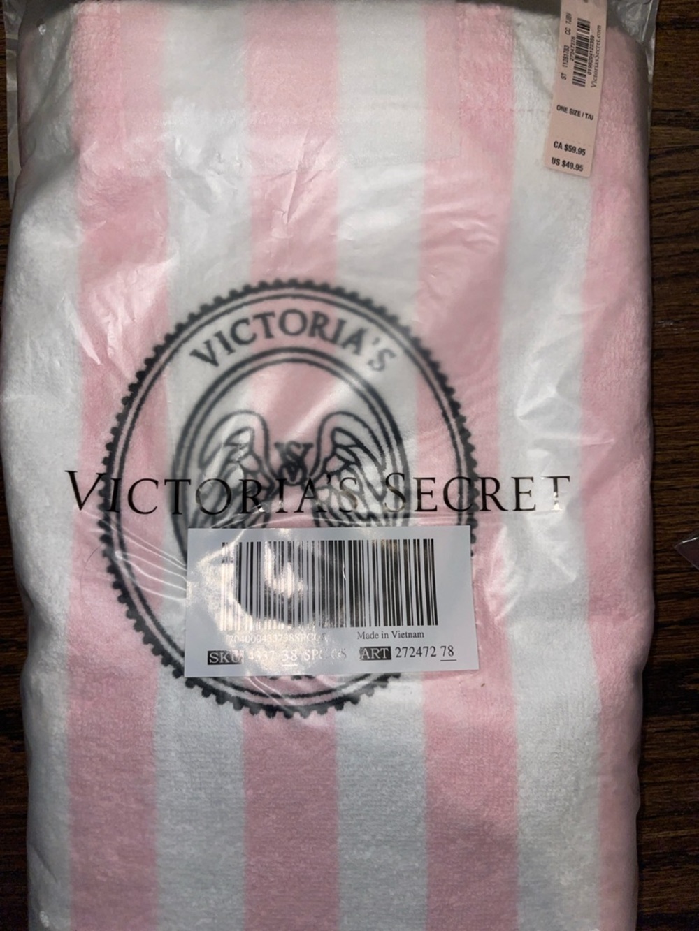 ❌SOLD Victoria's Secret Pink Angel Essentials Terry Striped Tote Bag NWT - Picture 6 of 6